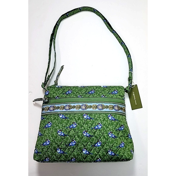 Vera Bradley Handbags - Vera Bradley Original Zip Hipster Green Birds Crossbody Bag (Bluebirds on Green)